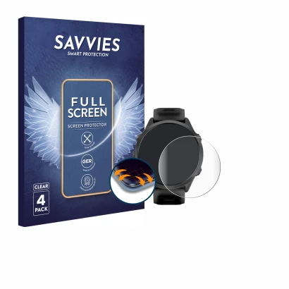 Parte frontale di una confezione del prodotto con il logo del marchio Savvies. Accanto è raffigurato il dispositivo Garmin For