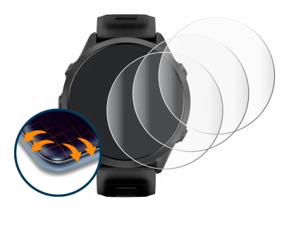 Immagine del dispositivo Garmin Forerunner 570 (47 mm) con un'ampia varietà di protezioni per lo schermo.