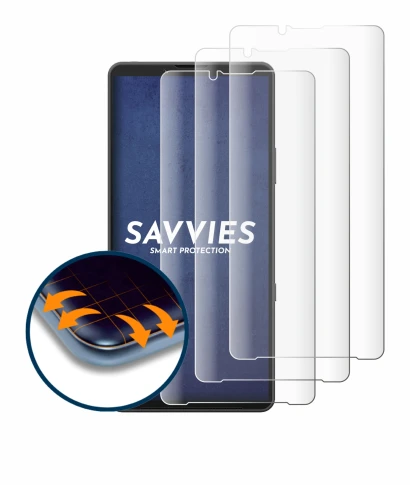 Immagine del dispositivo Sony Xperia 10 VII con un'ampia varietà di protezioni per lo schermo.