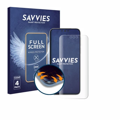 Parte frontale di una confezione del prodotto con il logo del marchio Savvies. Accanto è raffigurato il dispositivo Huawei Mat