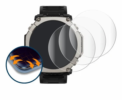 Immagine del dispositivo Huami Amazfit T-Rex Ultra 2 con un'ampia varietà di protezioni per lo schermo.