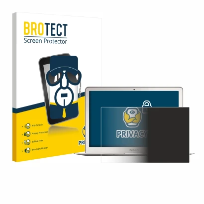 Parte frontale di una confezione del prodotto con il logo del marchio BROTECT. Accanto è raffigurato il dispositivo Apple MacB