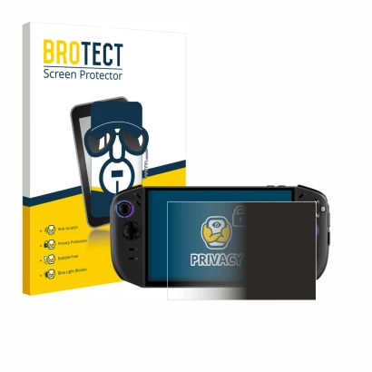 Parte frontale di una confezione del prodotto con il logo del marchio BROTECT. Accanto è raffigurato il dispositivo Lenovo Leg