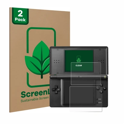 Parte frontale di una confezione del prodotto con il logo del marchio ScreenLeaf. Accanto è raffigurato il dispositivo Nintend