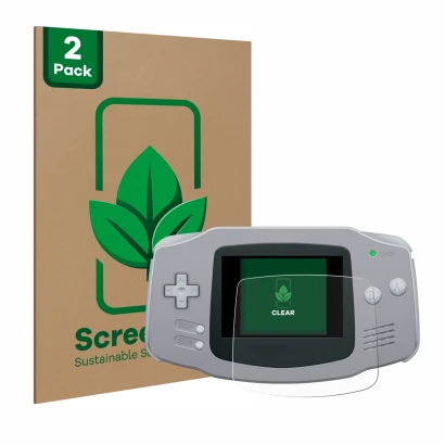 Parte frontale di una confezione del prodotto con il logo del marchio ScreenLeaf. Accanto è raffigurato il dispositivo Nintend