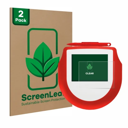 Parte frontale di una confezione del prodotto con il logo del marchio ScreenLeaf. Accanto è raffigurato il dispositivo Signote