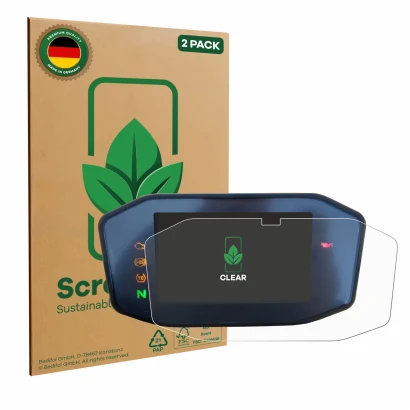 Parte frontale di una confezione del prodotto con il logo del marchio ScreenLeaf. Accanto è raffigurato il dispositivo KTM 690