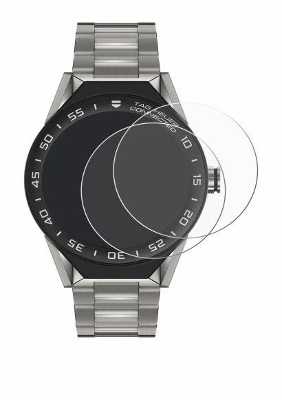 Immagine del dispositivo TAG Heuer Connected Modular 45 con un'ampia varietà di protezioni per lo schermo.