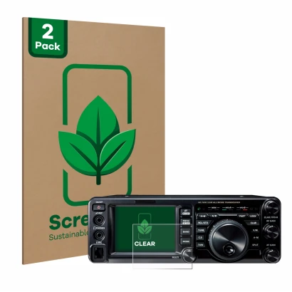 Parte frontale di una confezione del prodotto con il logo del marchio ScreenLeaf. Accanto è raffigurato il dispositivo Yaesu F