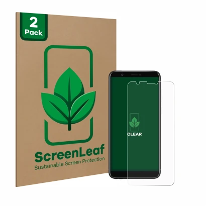 Parte frontale di una confezione del prodotto con il logo del marchio ScreenLeaf. Accanto è raffigurato il dispositivo Huawei 