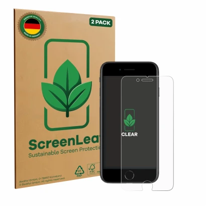Parte frontale di una confezione del prodotto con il logo del marchio ScreenLeaf. Accanto è raffigurato il dispositivo Apple i