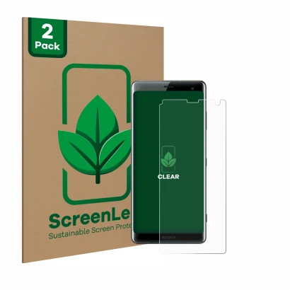 Parte frontale di una confezione del prodotto con il logo del marchio ScreenLeaf. Accanto è raffigurato il dispositivo Sony Xp