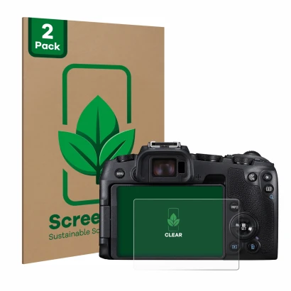 Parte frontale di una confezione del prodotto con il logo del marchio ScreenLeaf. Accanto è raffigurato il dispositivo Canon E