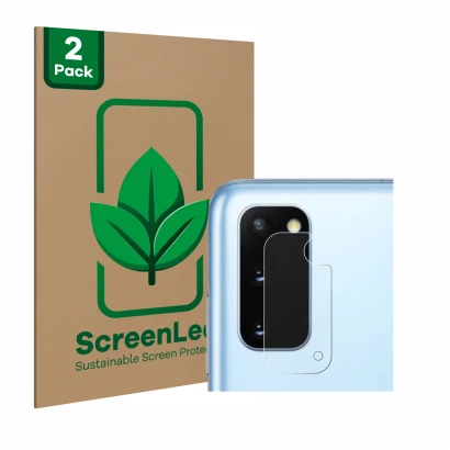 Parte frontale di una confezione del prodotto con il logo del marchio ScreenLeaf. Accanto è raffigurato il dispositivo Samsung