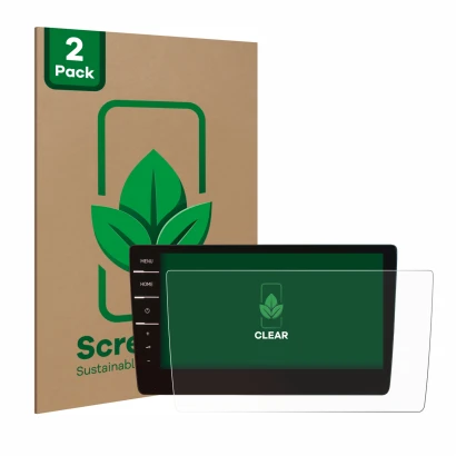 Parte frontale di una confezione del prodotto con il logo del marchio ScreenLeaf. Accanto è raffigurato il dispositivo Volkswa