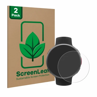 Parte frontale di una confezione del prodotto con il logo del marchio ScreenLeaf. Accanto è raffigurato il dispositivo Polar V