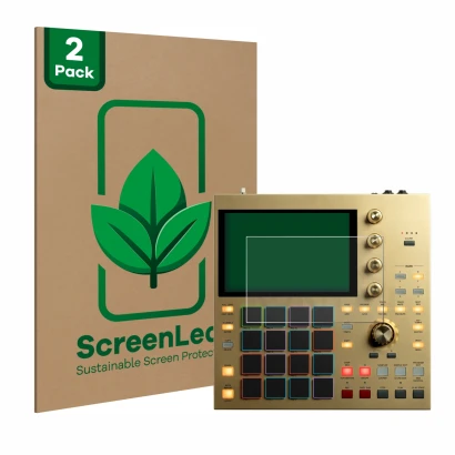 Parte frontale di una confezione del prodotto con il logo del marchio ScreenLeaf. Accanto è raffigurato il dispositivo Akai MP