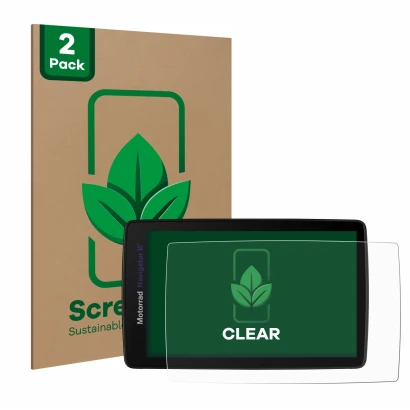 Parte frontale di una confezione del prodotto con il logo del marchio ScreenLeaf. Accanto è raffigurato il dispositivo BMW Nav