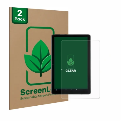 Parte frontale di una confezione del prodotto con il logo del marchio ScreenLeaf. Accanto è raffigurato il dispositivo Amazon 