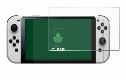 Immagine del dispositivo Nintendo Switch OLED-Modell con un'ampia varietà di protezioni per lo schermo.