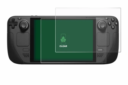 Immagine del dispositivo Valve Steam Deck con un'ampia varietà di protezioni per lo schermo.