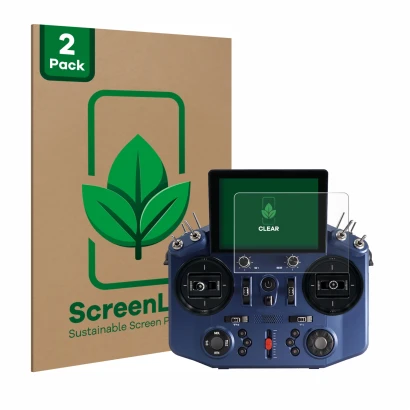 Parte frontale di una confezione del prodotto con il logo del marchio ScreenLeaf. Accanto è raffigurato il dispositivo FrSky T
