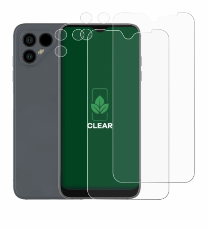 Immagine del dispositivo Fairphone 4 (Fronte+Fotocamera) con un'ampia varietà di protezioni per lo schermo.