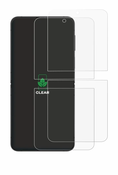 Immagine del dispositivo Samsung Galaxy Z Flip 4 con un'ampia varietà di protezioni per lo schermo.