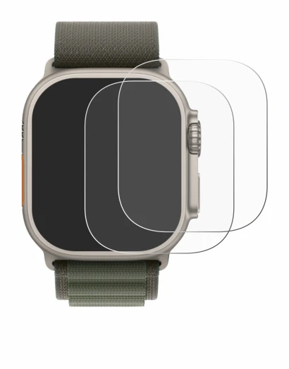 Immagine del dispositivo Apple Watch Ultra (49 mm) con un'ampia varietà di protezioni per lo schermo.