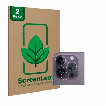 Parte frontale di una confezione del prodotto con il logo del marchio ScreenLeaf. Accanto è raffigurato il dispositivo Apple i