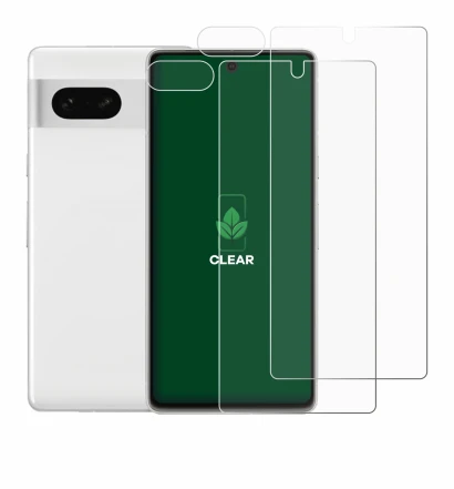 Immagine del dispositivo Google Pixel 7 (Fronte+Fotocamera) con un'ampia varietà di protezioni per lo schermo.