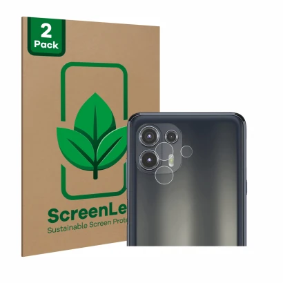 Parte frontale di una confezione del prodotto con il logo del marchio ScreenLeaf. Accanto è raffigurato il dispositivo Motorol
