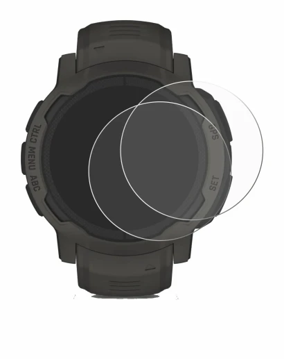 Immagine del dispositivo Garmin Instinct 2 Solar con un'ampia varietà di protezioni per lo schermo.