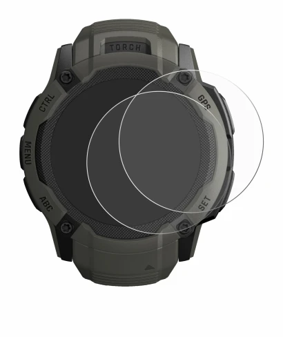Immagine del dispositivo Garmin Instinct 2X Solar con un'ampia varietà di protezioni per lo schermo.