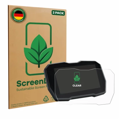 Parte frontale di una confezione del prodotto con il logo del marchio ScreenLeaf. Accanto è raffigurato il dispositivo Ducati 