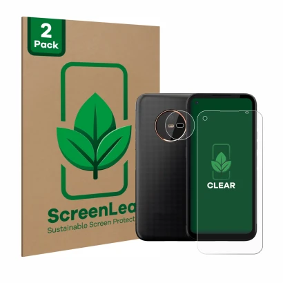 Parte frontale di una confezione del prodotto con il logo del marchio ScreenLeaf. Accanto è raffigurato il dispositivo Gigaset