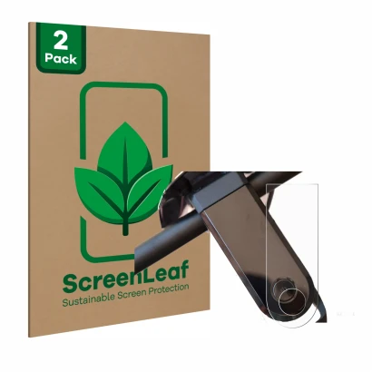 Parte frontale di una confezione del prodotto con il logo del marchio ScreenLeaf. Accanto è raffigurato il dispositivo NIU KQi