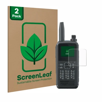 Parte frontale di una confezione del prodotto con il logo del marchio ScreenLeaf. Accanto è raffigurato il dispositivo Kenwood
