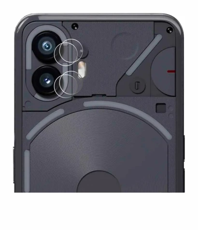 Immagine del dispositivo Nothing Phone (2) (SOLO Fotocamera) con un'ampia varietà di protezioni per lo schermo.