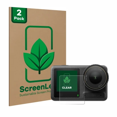 Parte frontale di una confezione del prodotto con il logo del marchio ScreenLeaf. Accanto è raffigurato il dispositivo DJI Osm