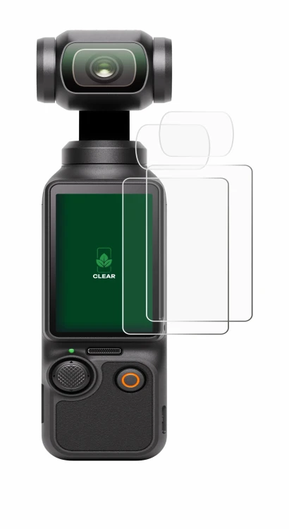 Immagine del dispositivo DJI Osmo Pocket 3 (Display + Lente) con un'ampia varietà di protezioni per lo schermo.