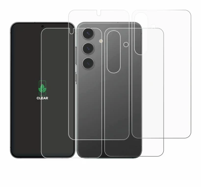Immagine del dispositivo Samsung Galaxy S24 (Fronte+Retro) con un'ampia varietà di protezioni per lo schermo.