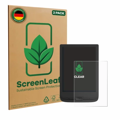 Parte frontale di una confezione del prodotto con il logo del marchio ScreenLeaf. Accanto è raffigurato il dispositivo PocketB