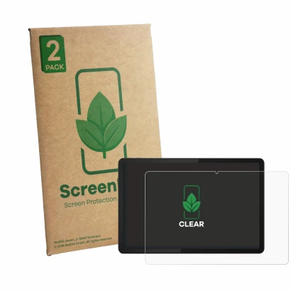 Parte frontale di una confezione del prodotto con il logo del marchio ScreenLeaf. Accanto è raffigurato il dispositivo Lenovo 