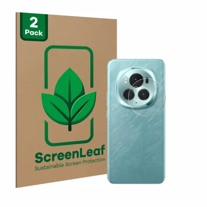 Parte frontale di una confezione del prodotto con il logo del marchio ScreenLeaf. Accanto è raffigurato il dispositivo Honor M