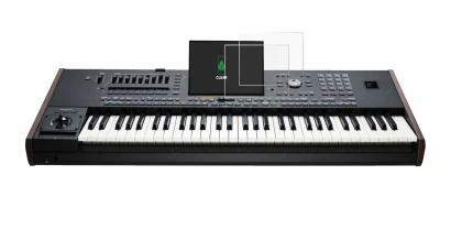 Immagine del dispositivo KORG Pa5X con un'ampia varietà di protezioni per lo schermo.