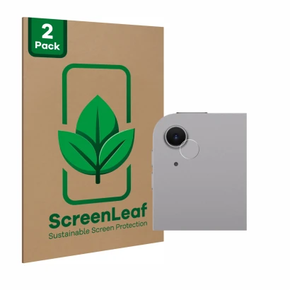 Parte frontale di una confezione del prodotto con il logo del marchio ScreenLeaf. Accanto è raffigurato il dispositivo Apple i