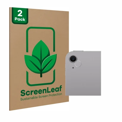 Parte frontale di una confezione del prodotto con il logo del marchio ScreenLeaf. Accanto è raffigurato il dispositivo Apple i