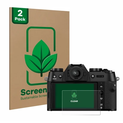 Parte frontale di una confezione del prodotto con il logo del marchio ScreenLeaf. Accanto è raffigurato il dispositivo Fujifil