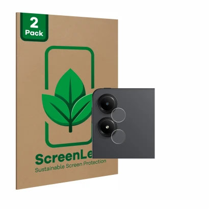 Parte frontale di una confezione del prodotto con il logo del marchio ScreenLeaf. Accanto è raffigurato il dispositivo Xiaomi 